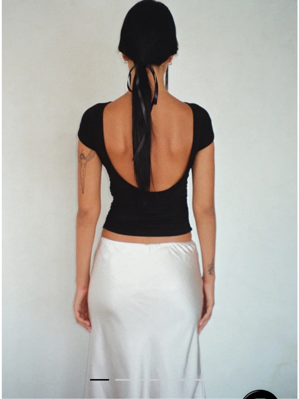 Motel Rocks Dark Blue Scoop-Back Crop Top with Short Sleeves